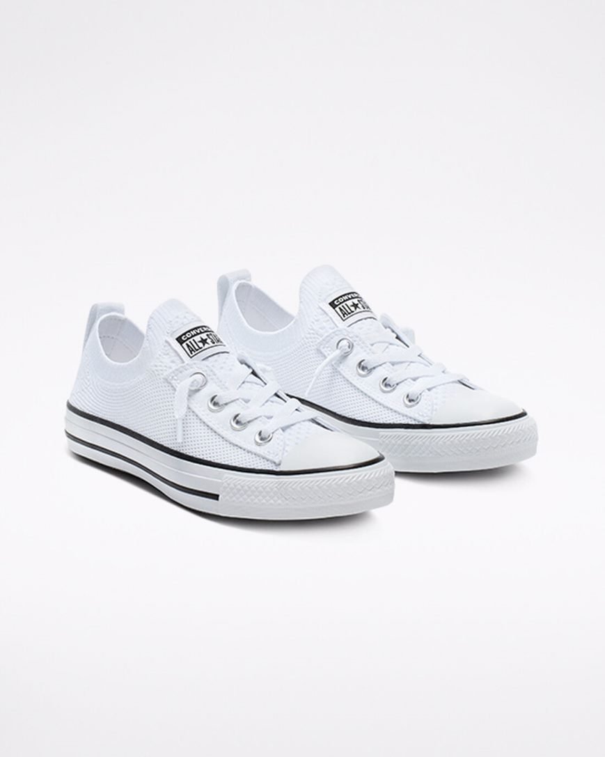 Tenis Converse Chuck Taylor All Star Shoreline Knit Slip Cano Baixo Feminino Branco Pretas Branco | PT T0P0857